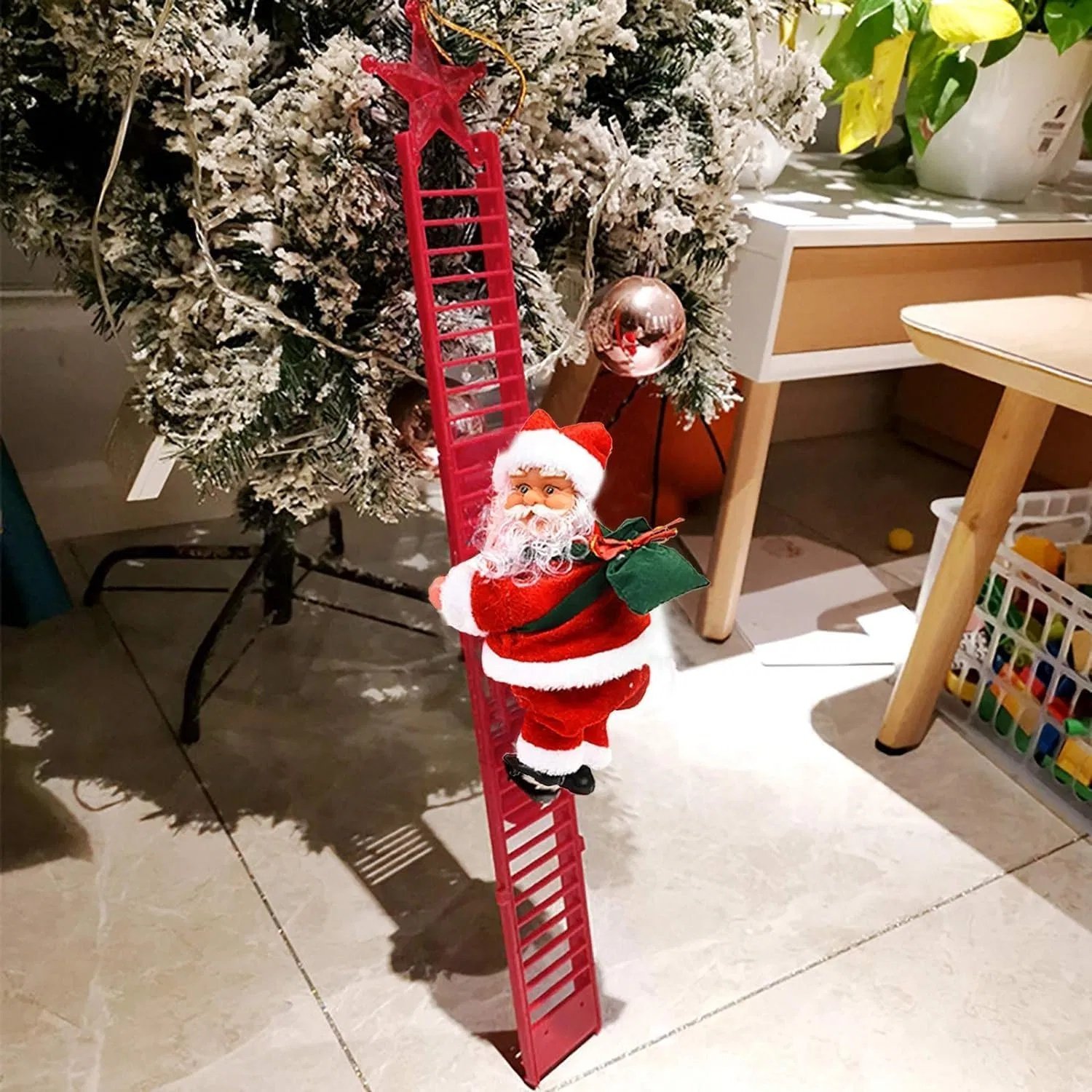 Christmas Electric Climbing Santa with Music & LED Light, Electric Climbing Ladder Santa Claus Doll for Xmas Tree Decorations Hanging Christmas Ornaments Tree Decor Holiday Party Gift Christmas - Image 3
