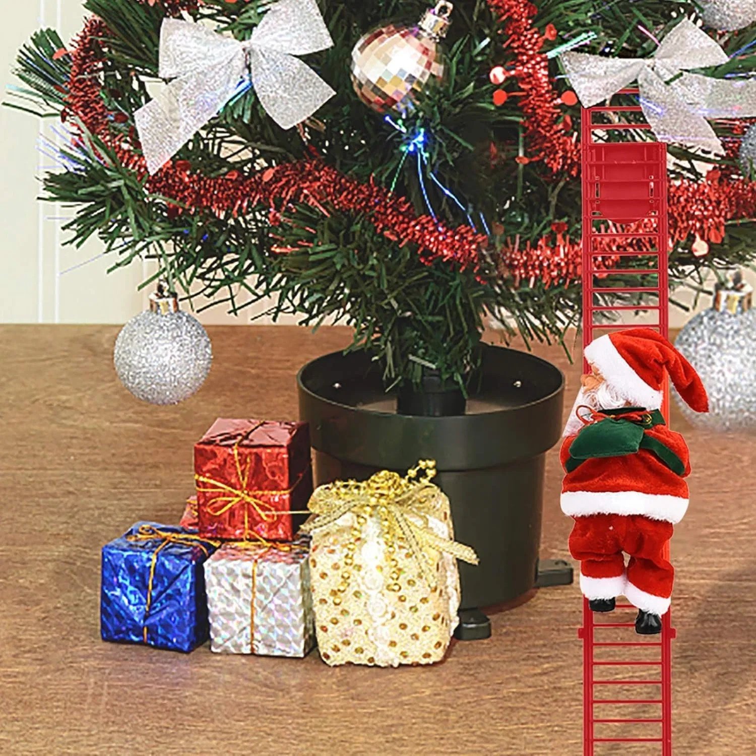 Christmas Electric Climbing Santa with Music & LED Light, Electric Climbing Ladder Santa Claus Doll for Xmas Tree Decorations Hanging Christmas Ornaments Tree Decor Holiday Party Gift Christmas - Image 2