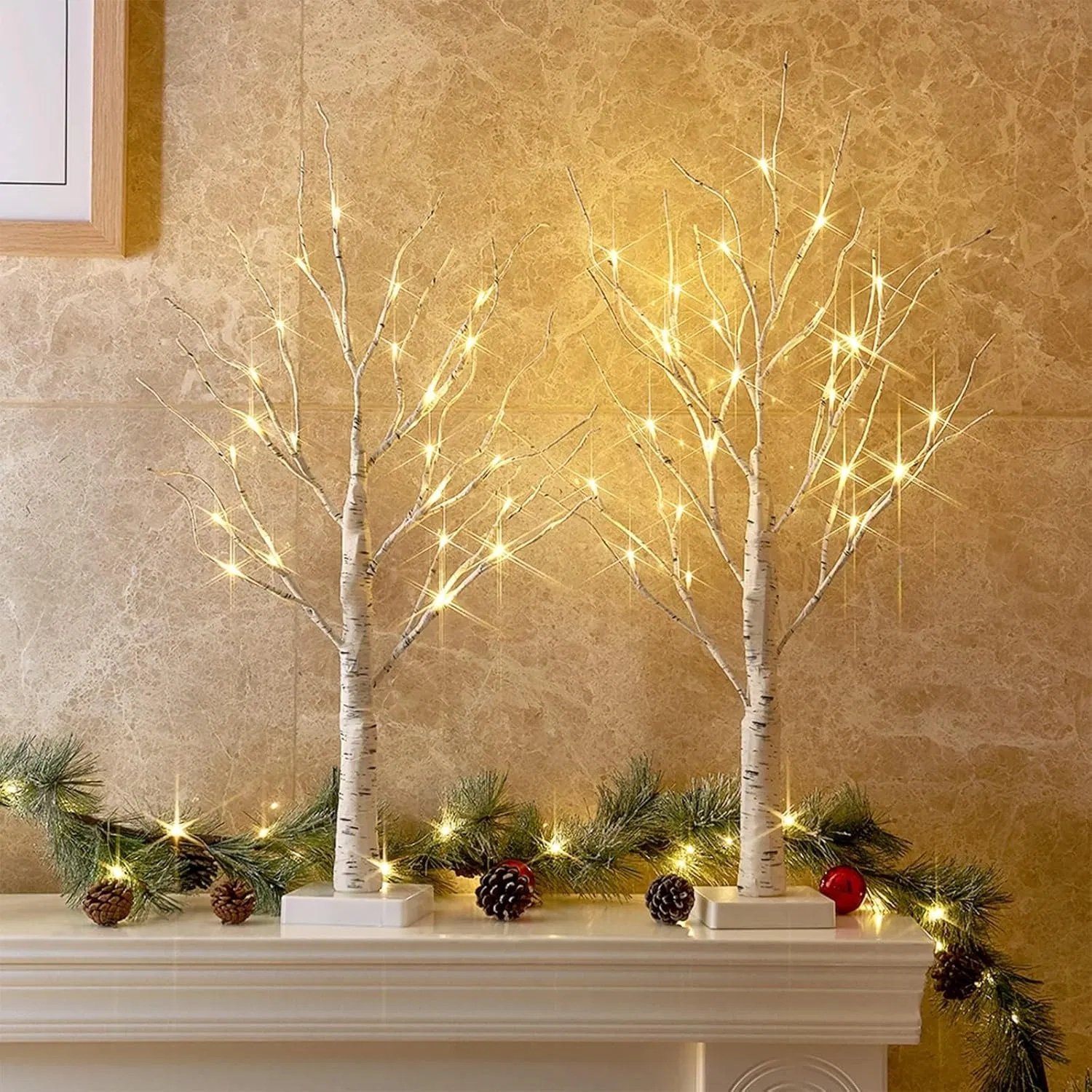 Christmas Decorations Indoor, 2 FT Birch Tree with LED Lights, Fairy Light Spirit Tree for Christmas Decor, Warm White Lighted Birch Trees for Home Decor Indoor, Battery Powered, Timer (2PK) - Image 6