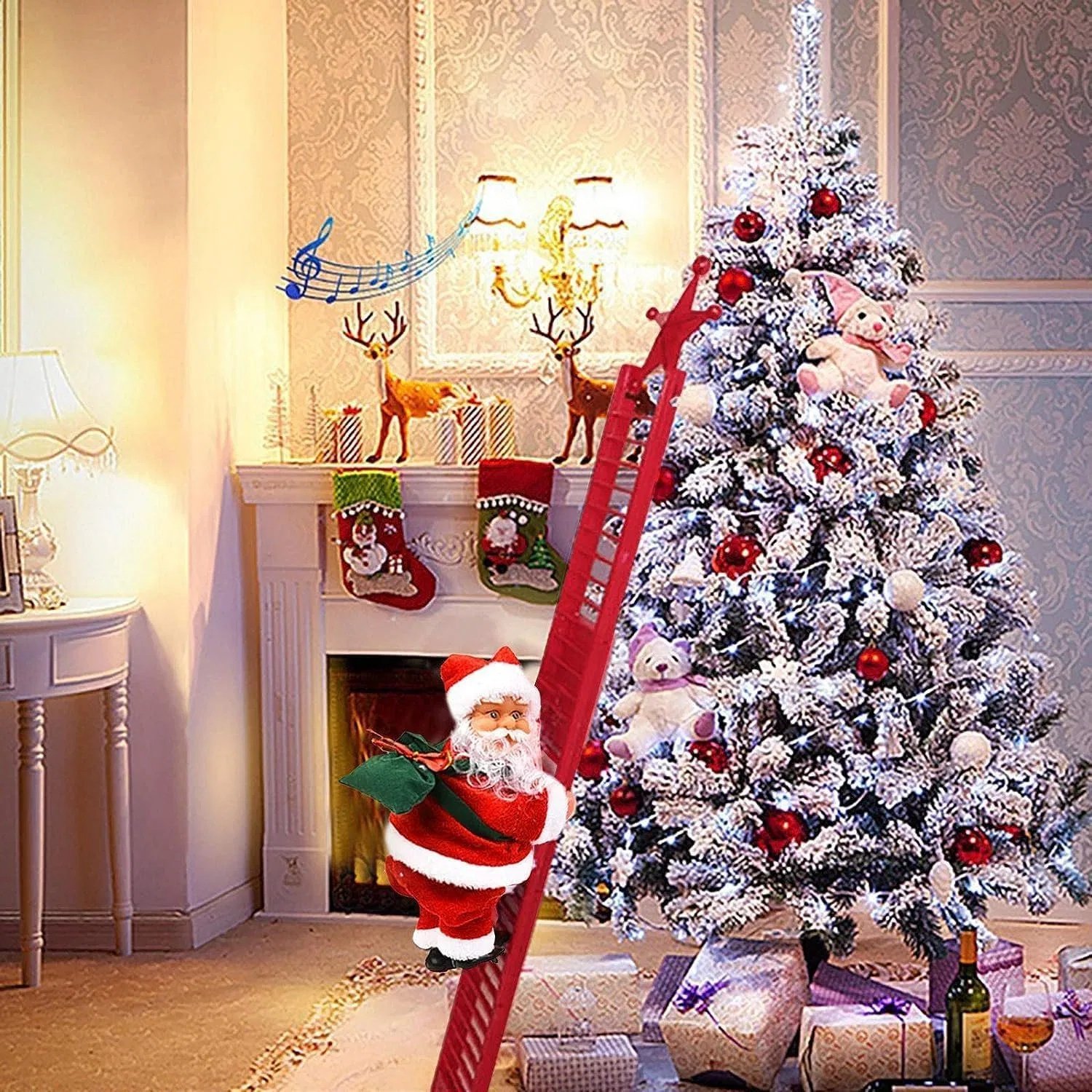 Christmas Electric Climbing Santa with Music & LED Light, Electric Climbing Ladder Santa Claus Doll for Xmas Tree Decorations Hanging Christmas Ornaments Tree Decor Holiday Party Gift Christmas - Image 4